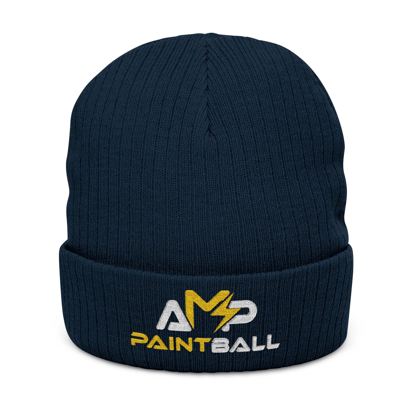 AMP Embroidered Ribbed Knit Beanie