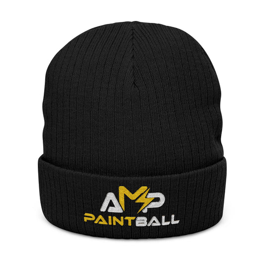 AMP Embroidered Ribbed Knit Beanie